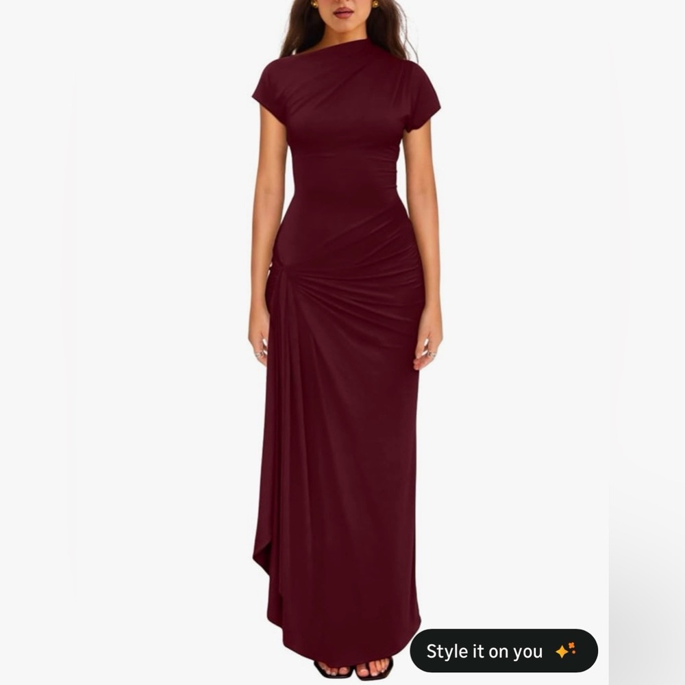 Elegant Burgundy Ruched Maxi Dress